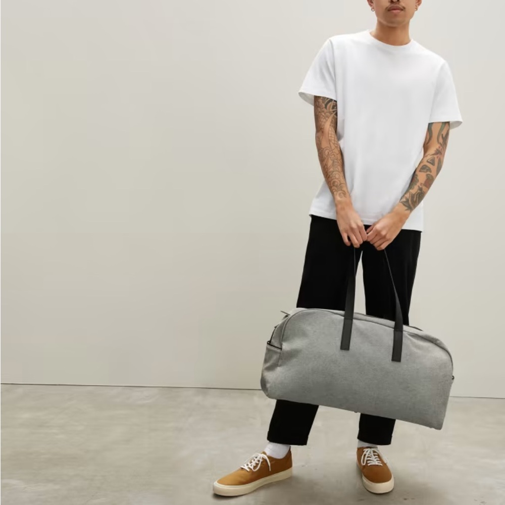 Everlane Twill Weekender - Grey w/ black leather handles